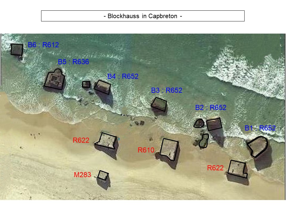 Schéma des blockhaus de Capbreton numérotés Ba 11 à Ba 15 (Mur de l'Atlantique)